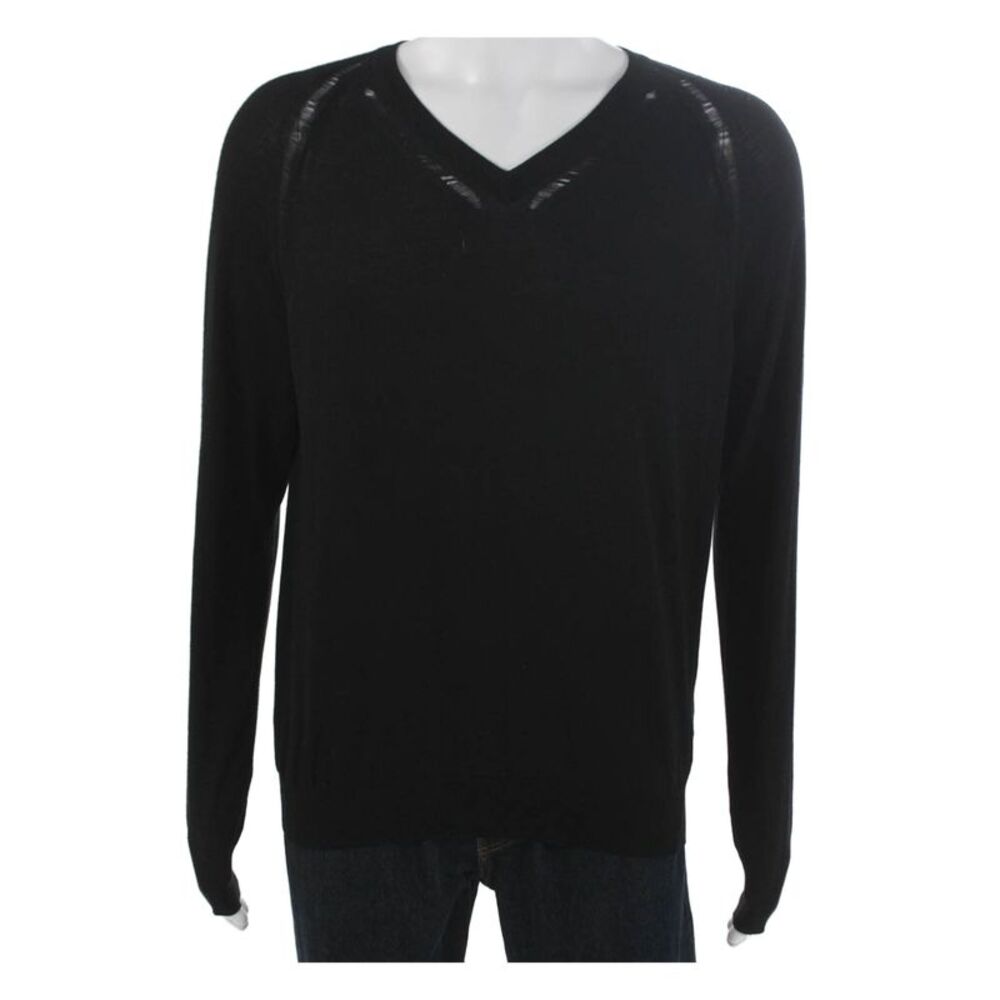 Dior Mens Black Wool V Neck Pullover Sweater Long Sleeve Size M
